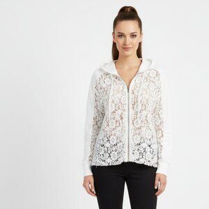 Eze Sur Mer White Crochet Sheer Long Sleeve Hoody Jacket XS